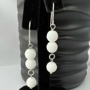 WHITE Jade Beads & Sterling Silver Earrings